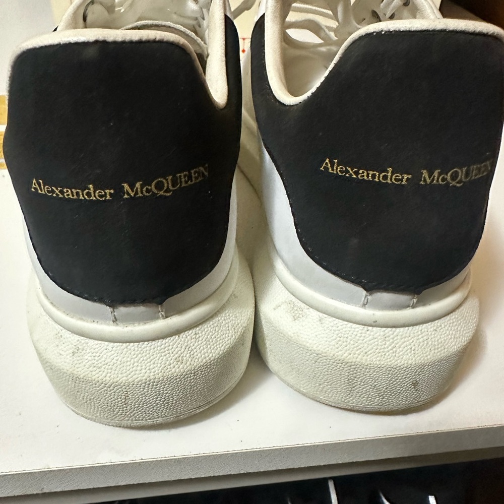 Alexander McQueen White Sneakers with Black Heel and Gold Logo